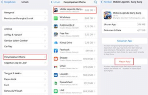 Cara hapus data aplikasi di iPhone melalui menu pengaturan